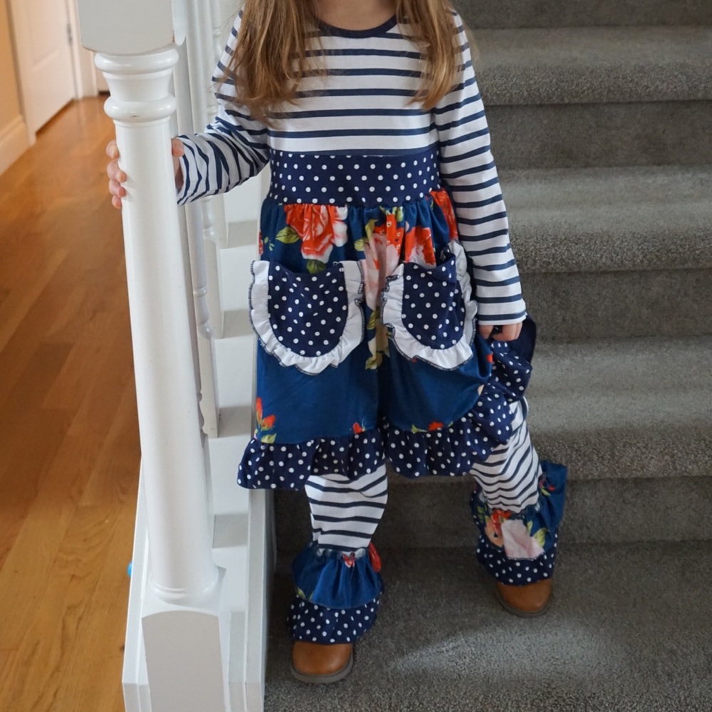 Matching set- girls navy multi print by Honeydew